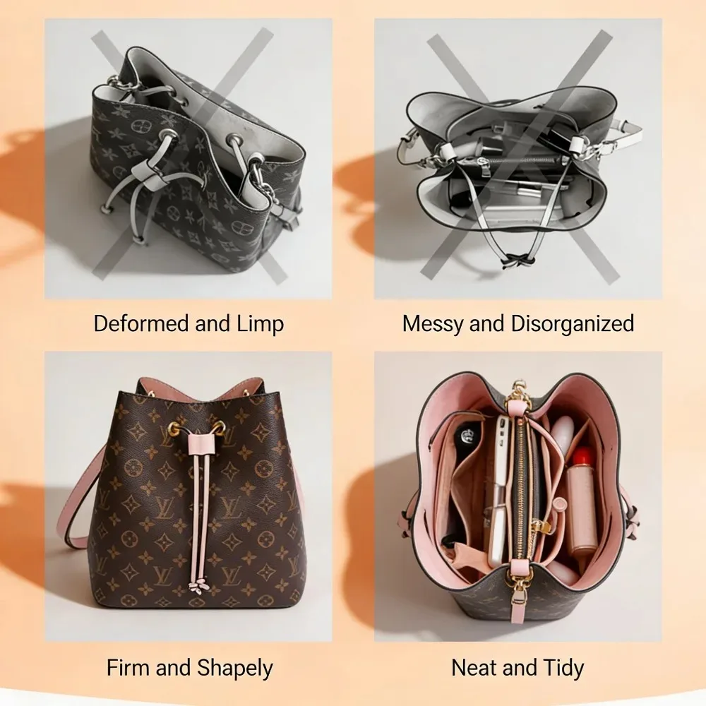 Felt Bag Organizer Insert For Neonoe Bucket Bag Shaper Purse Inner Pouch With Zipper Anti Theft Cosmetic Makeup Storage Bags