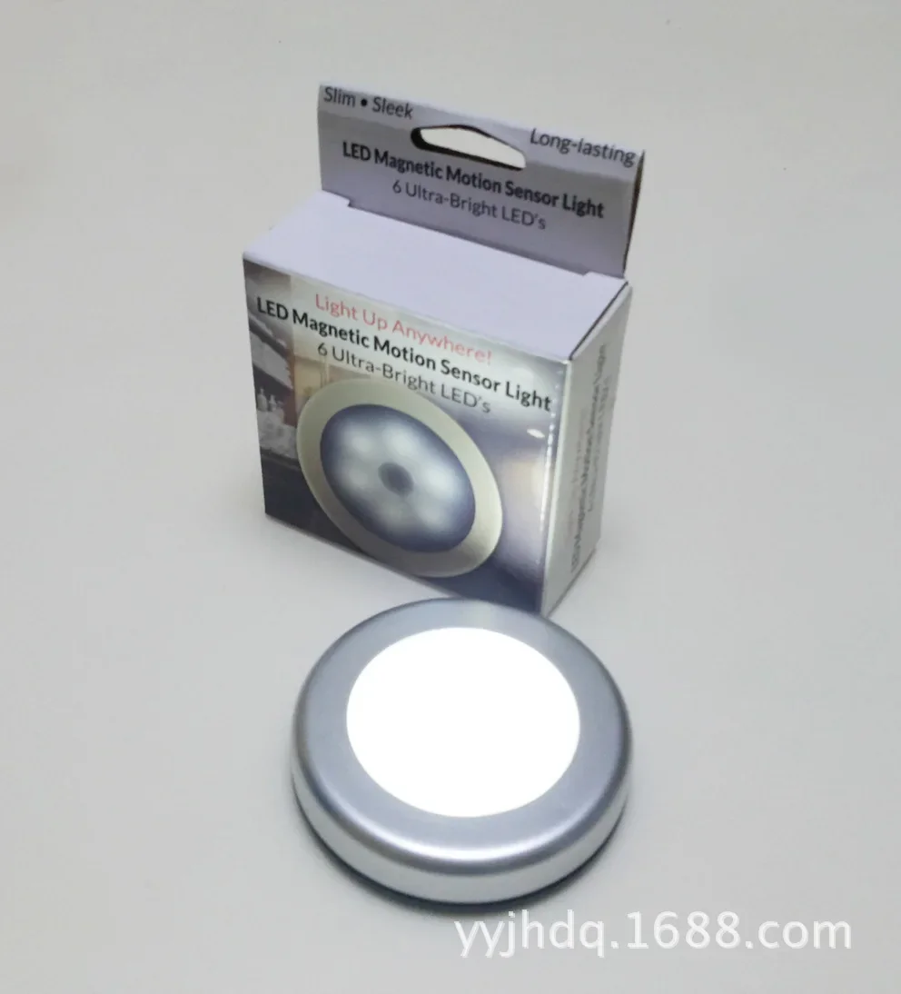 Sensor do Corpo Humano Luz Noturna, Iluminação Interna Redonda Compacta, Luz Noturna, Escada, Corredor, Gabinete, Parede, 6LED, 1 Pc, 2 Pcs, 4 Pcs, 8Pcs