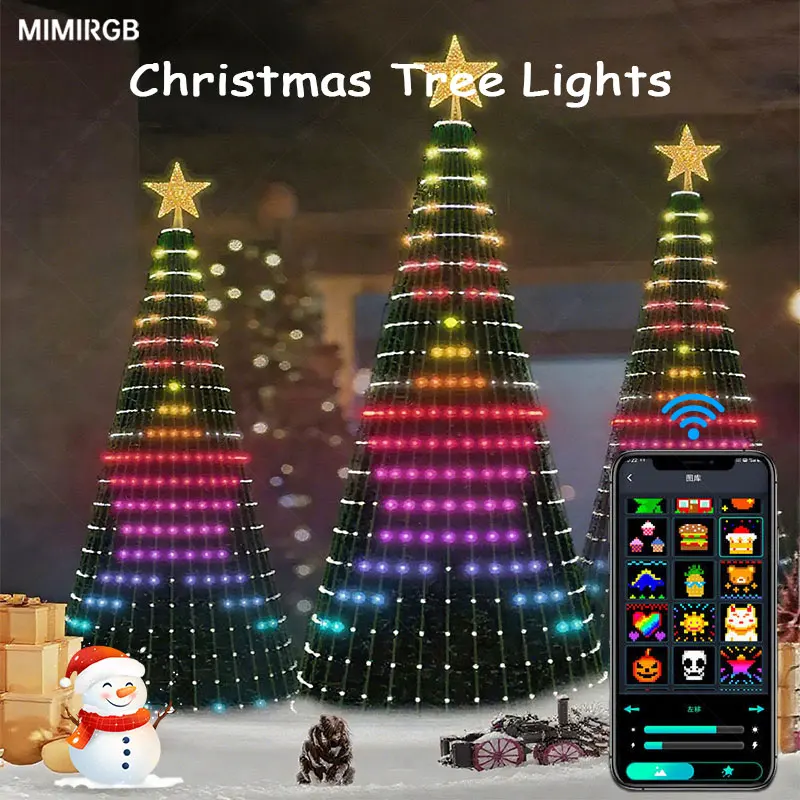 Smart Christmas Tree Lights With Ring APP Control RGB DIY Text Music Sync 400LEDs Indoor Outdoor Timing Christmas Decorations