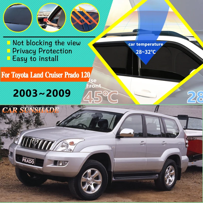 Auto Stahl Felge Sonnenschutz geeignet für Toyota Land Cruiser Prado J120 LC120 2003 ~ 2009 Anti-UV-Sonnenschutz Fenster Sonnenblende Zubehör