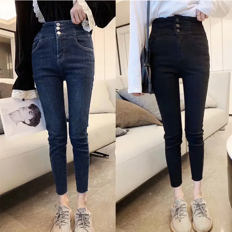 

Woman Jeans Pants High Waist Autumn Winter Stretch Skinny Tappered Pants Pantalones Vaqueros Mujer