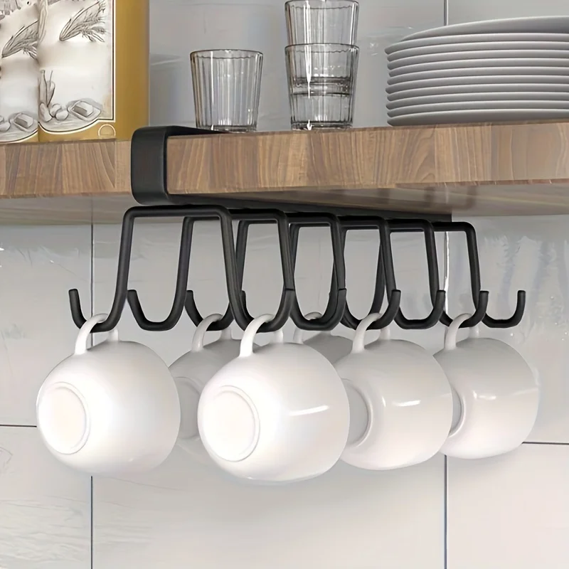 1pc Home Simple Kitchen Double Row Hook Hanging Traceless Iron Cup Hook Hanging Rack For Kitchen Bathroom Bedroom