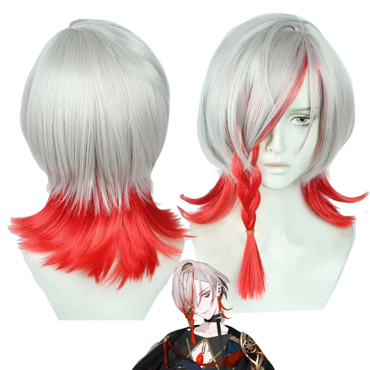 Peluca de pelo resistente al calor, color gris y rojo, para cosplay de Game Fate/Grand Order FGO FES, 10.º aniversario, Karna Karuna