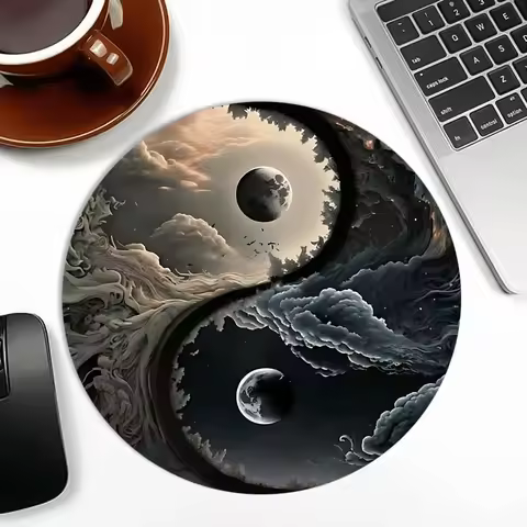 Celestial Yin Yang Moon Mouse Pad Round Desk Mat with Non-Slip Desk Mat Gaming Mat Desk Accessories Office Keyboard Mousepad