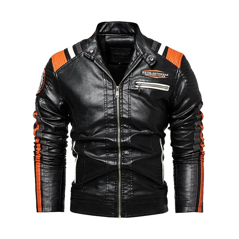 

WorkMens Vintage Motorcycle Jacket 2024 Men Fashion New Biker Leather Jacket Male Embroidery Work Coat Winter Fleece Pu Overcoat