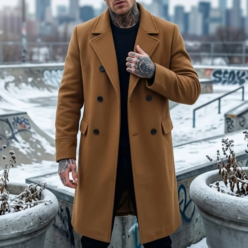 

New Winter Men's Double-Breasted Trench Coat | Warm & Windproof Long Jacket | Casual Business to Streetwear Comfort