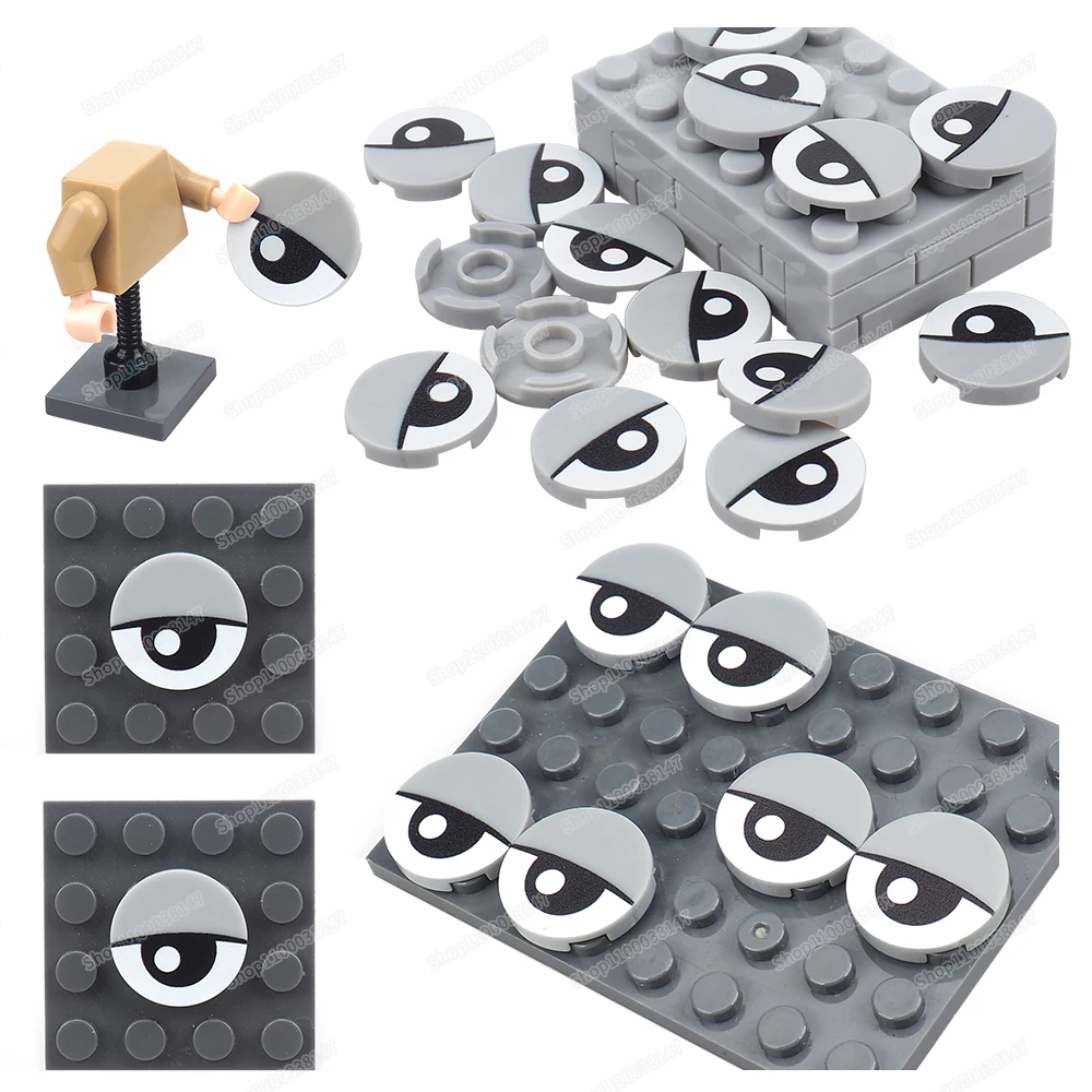 Meio círculo olhos aluno preto padrão bloco de construção 14769 impresso 2x2 figuras moc monstros acessórios de um olho modelos presente brinquedo