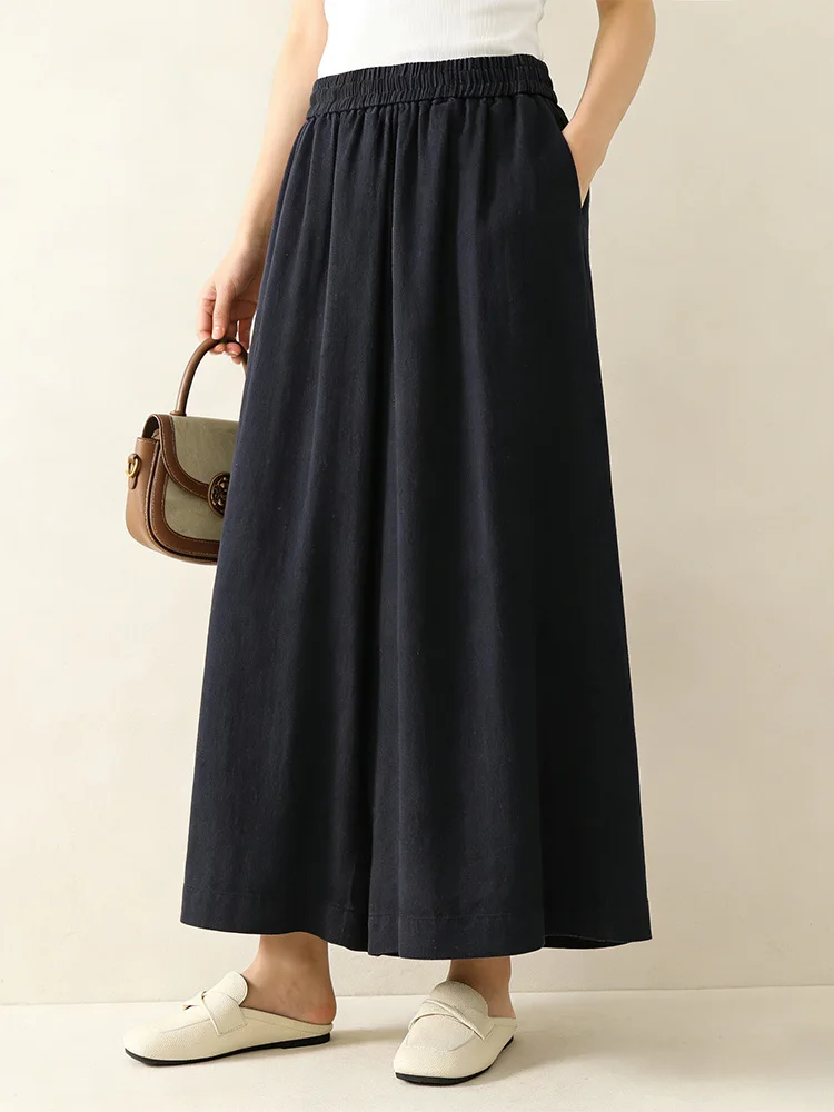 

Casual Linen Women's Pants Loose Fit Breathable Artistic Style High Waist Wide Leg Nine Points Skirt Pants Summer Wear