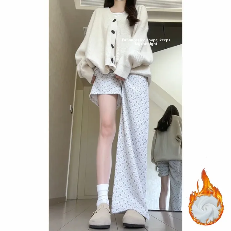 Pantaloni casual coreani a pois Thiened Fce Pantaloni a gamba larga a vita alta Traspiranti Comodi Gamba dritta morbida e Thi...