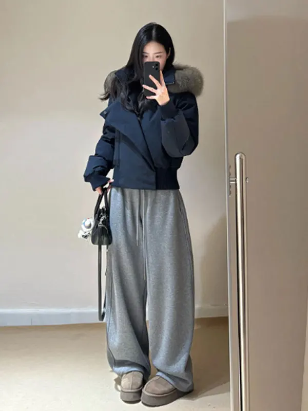 

Korean Sle Hooded Cotton Jaet Fur Collar Trendy Small Size ular Outerwear Spring Season Long Sve Zipper Closure