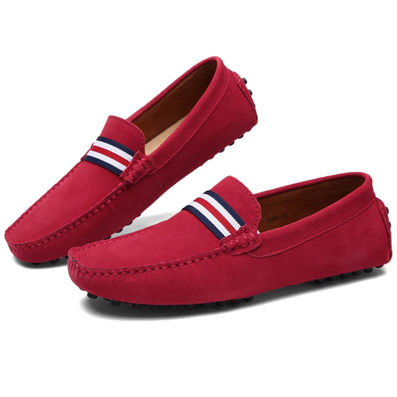 Plus Big Size 52 Suede Leather Slip On Loafers Casual Formal Man Shoes Breathable Slip on Male Boat Shoes Comfy Red Walking Shoe