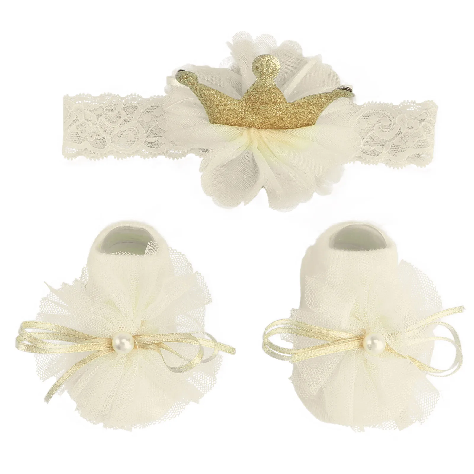 

Lace Hair Band Socks Set Baby Toddler Bowknot Crown Style Newborn Infant Breathable Elastic Comfort Practical Protective Warm