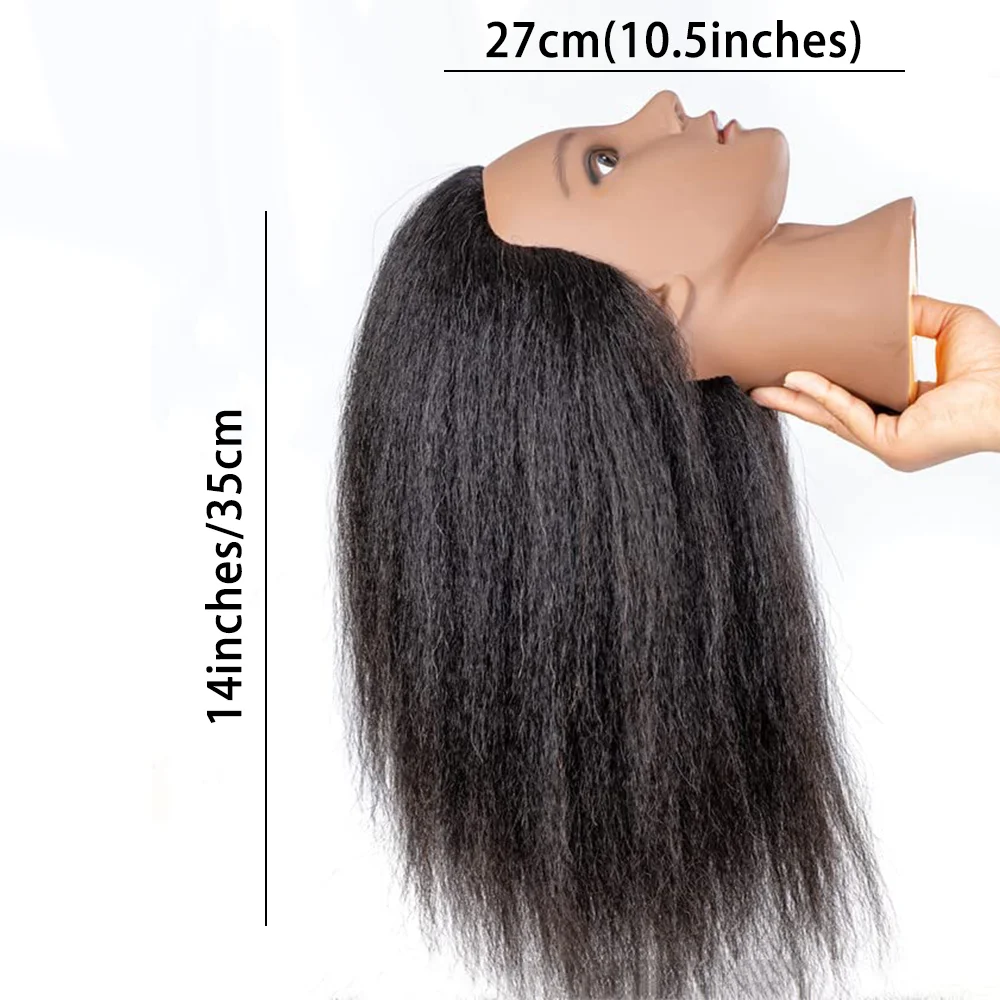 Women African Mannequin Head With 100% Real Hair For Styling Braiding Professional Afro Training Hairdressing Hairart Head Stand