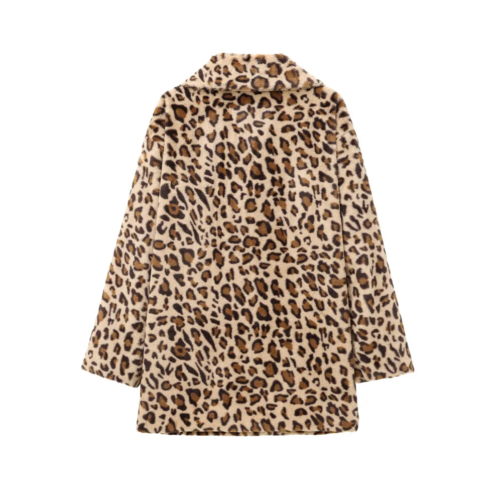 خريف جديد وصول المرأة أزياء تنوعا متوهج كم طويل الحيوان طباعة الفراء تأثير معطف سترة #2