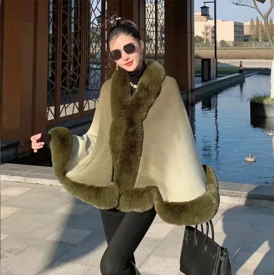 Women\'s Faux Fur Collar Shawls and Wraps 2024 Winter Fashion Poncho Capes Ladies Sleeveless Warm Outwear Cloak Coat