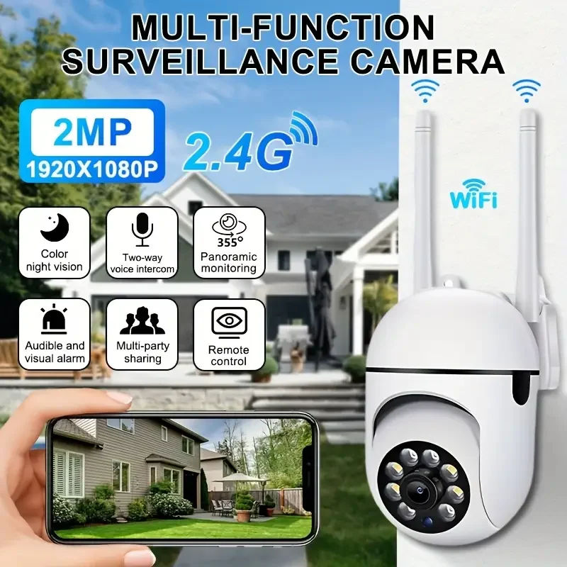 

1pcs WiFi Security Camera 1080p Full HD, Color Night Vision, Two-Way Audio 90° Vertical Rotation, Phone Alarm