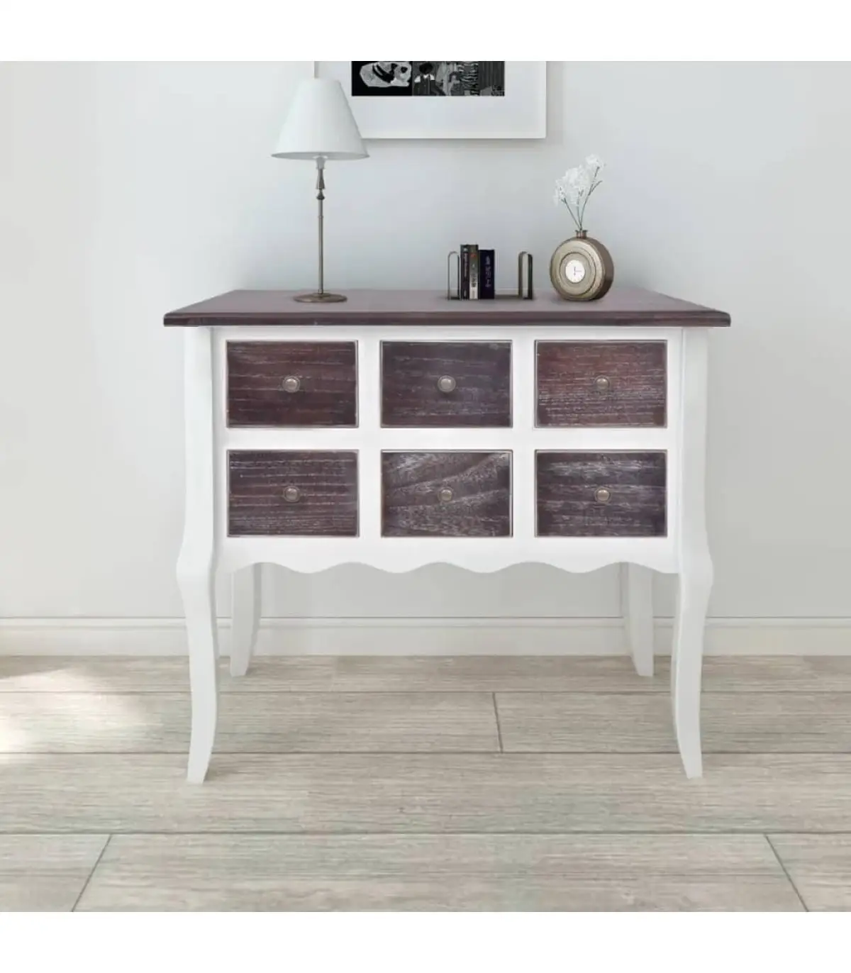 Comfortable dressers with 6 drawers in brown and white wood