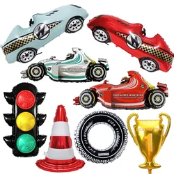 Large Cartoon Red Blue Racing Car Balloons Standing Safety Cone Boys Racing Car Theme Birthday Party Decor Kids Favor Gifts