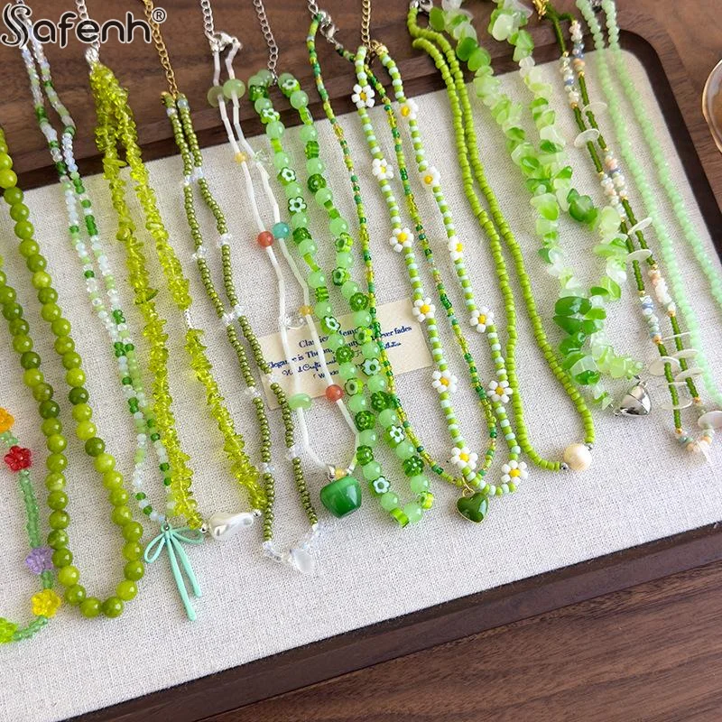 1 قطعة الصيف الأخضر اليدوية مطرز المختنق قلادة ضوء تصميم فاخر سلسلة الترقوة مجوهرات 2026 الإكسسوارات #2