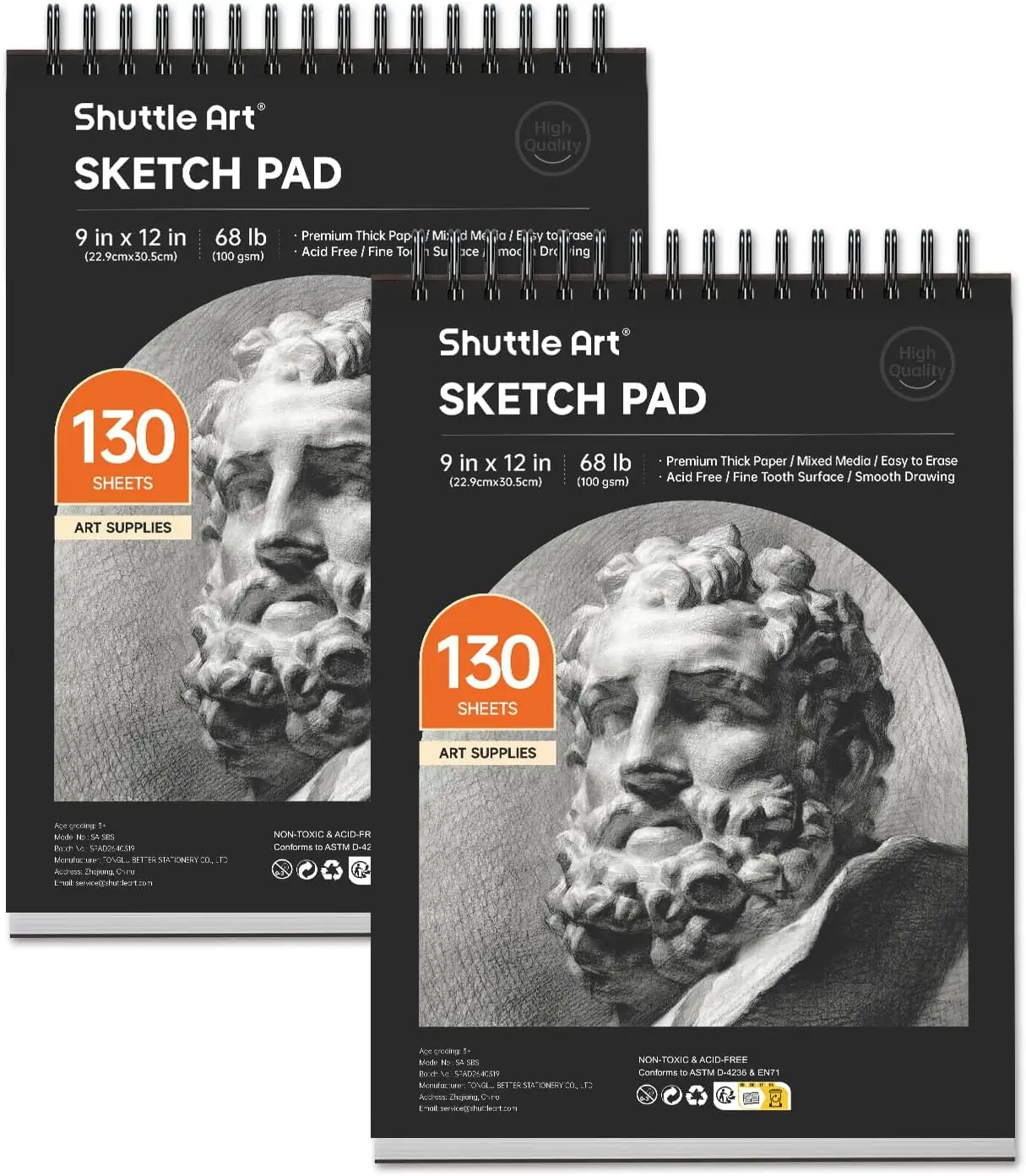 

Блокнот для рисования 9x12, 260 листов (68 фунтов/100 г/м²), упаковка из 2 шт., на спирали, бескислотная бумага для детей и взрослых