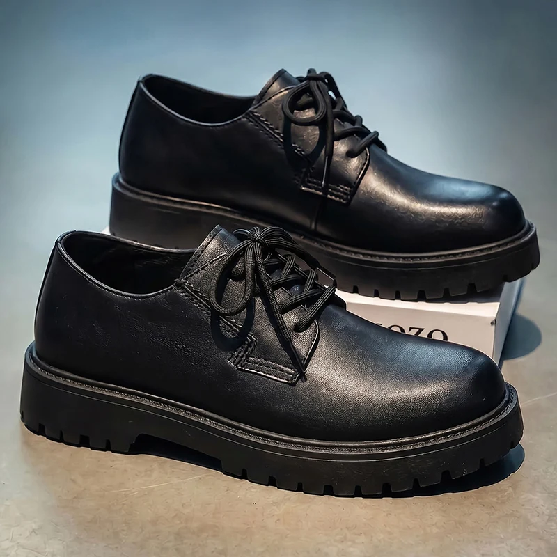 Men's Matte Lace‑up Platform Oxford Shoes Chunky Non‑Slip Thick Sole Leather Dress Shoes for Office Daily Dating Party