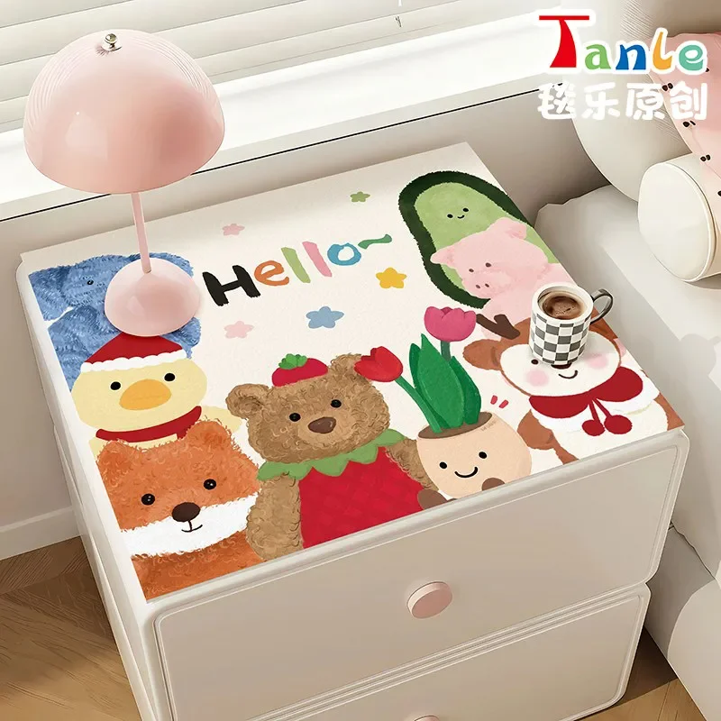 VIKAMA Patchwork Cartoon Animal Nightstand Top Mat Bear Fox Penguin Print Waterproof Anti Dust Dresser Cabinet Pad Dust Cover