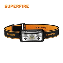 SUPERFIRE-linterna frontal recargable por USB-C, 8 modos, Sensor de movimiento, luz LED, manos libres, para acampar y exteriores