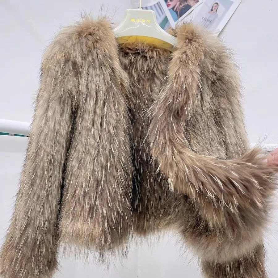 Hot Sales New Raccoon Fur Double Sided Weaving Jacket Encryption Thickening Raccoon Fur Jacket Natural Fur Fashion Short Coat