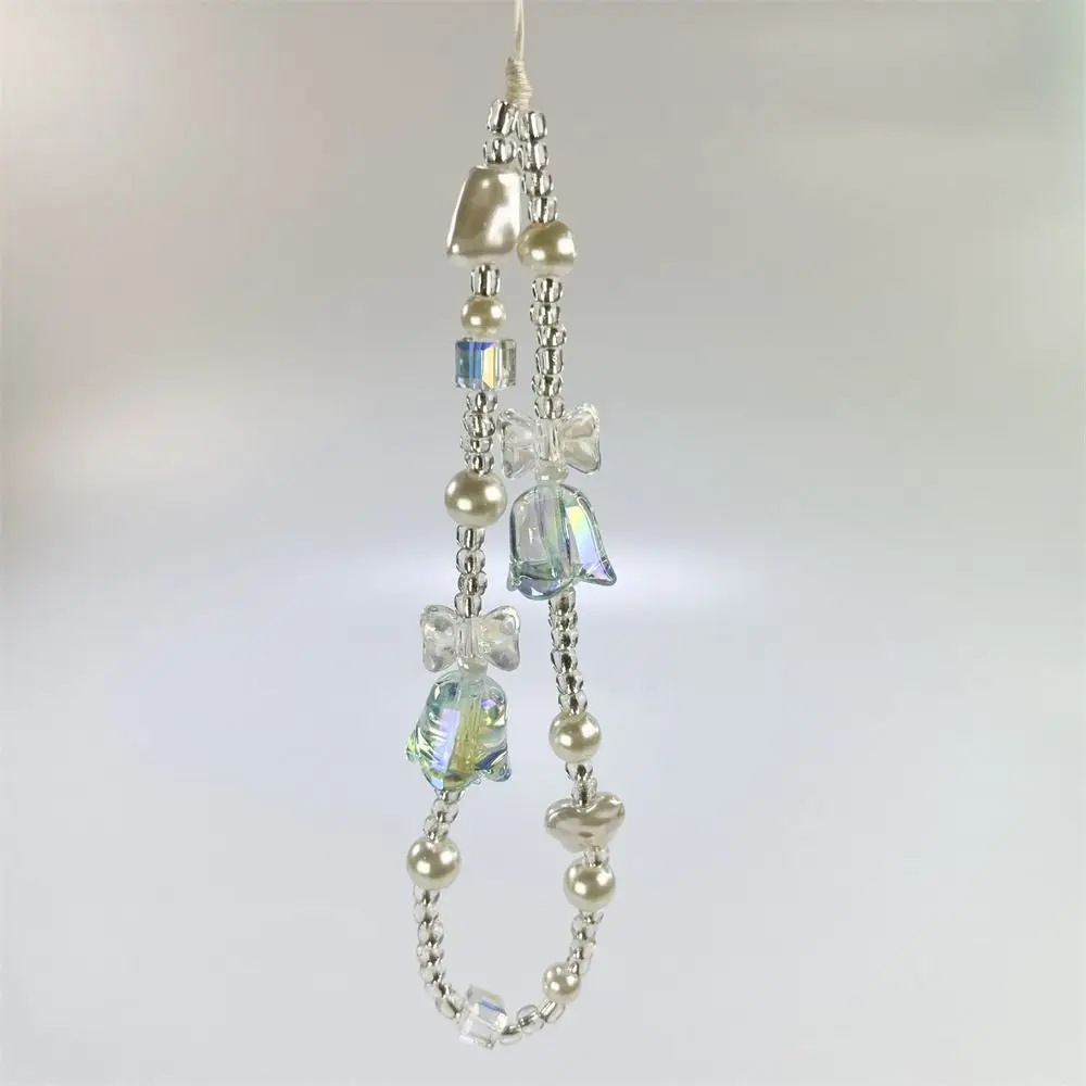 

Y2K Silver Cell Phone Strap Clear Star Hanging Cord Phone Lanyard Anti-Lost Wrist Strap Beads Phone Chain Telephone Decor