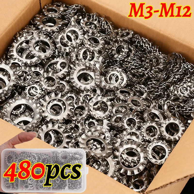 

M3 M4 M5 M6 M8 M10 M12 Наборы внешних зубчатых шайб из нержавеющей стали Многозубчатая стопорная шайба Противоударные прокладки Крепежные детали