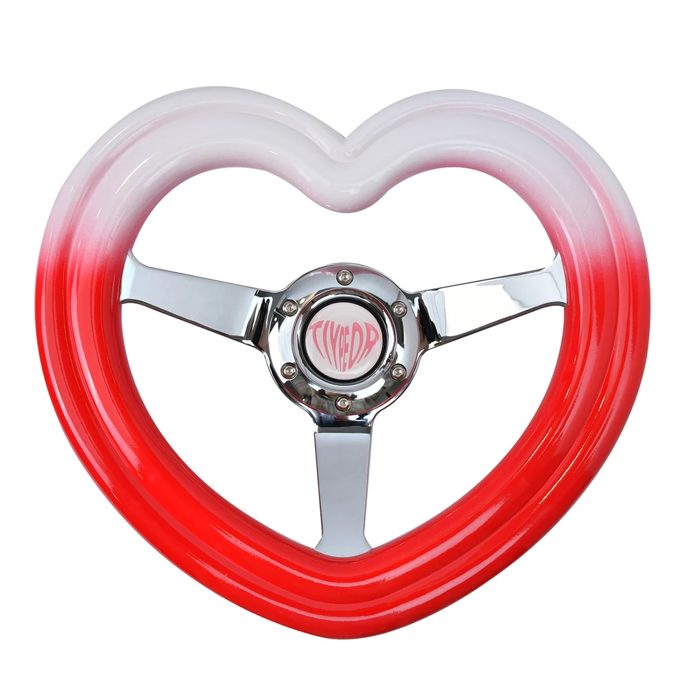 

TIYPEOR ABS Heart-Shaped Racing Steering wheels Gradient Pink 3 Spokes 320mm Classic Steering Wheel With Horn Button