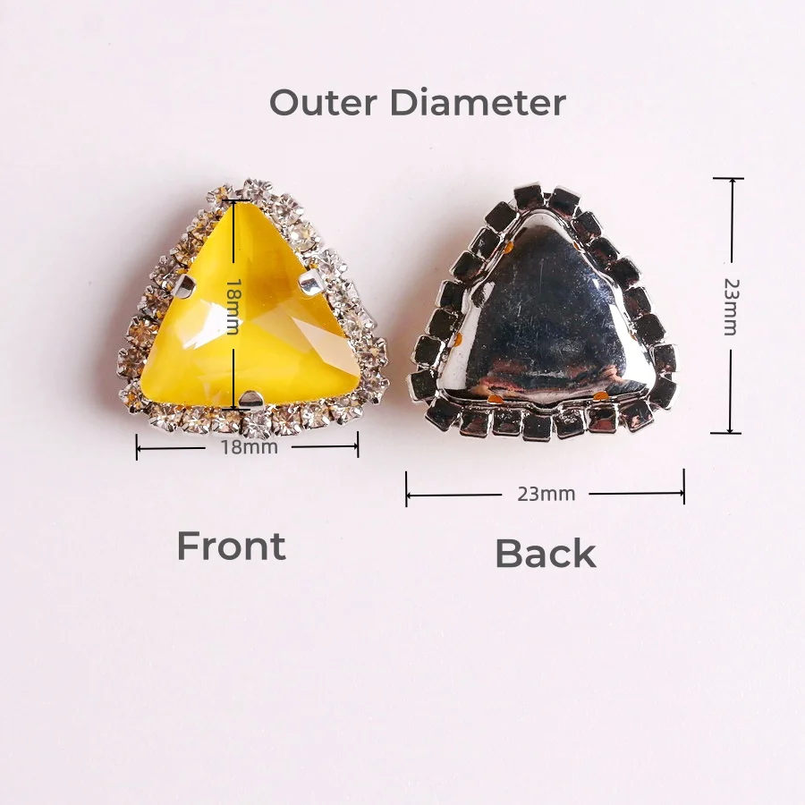 Gelee-Bonbon in Dreiecksform, Glaskristall mit Strass-Kette in silberner Metallfassung, zum Aufnähen von Perlen, DIY-Verzierung. – Detail 2