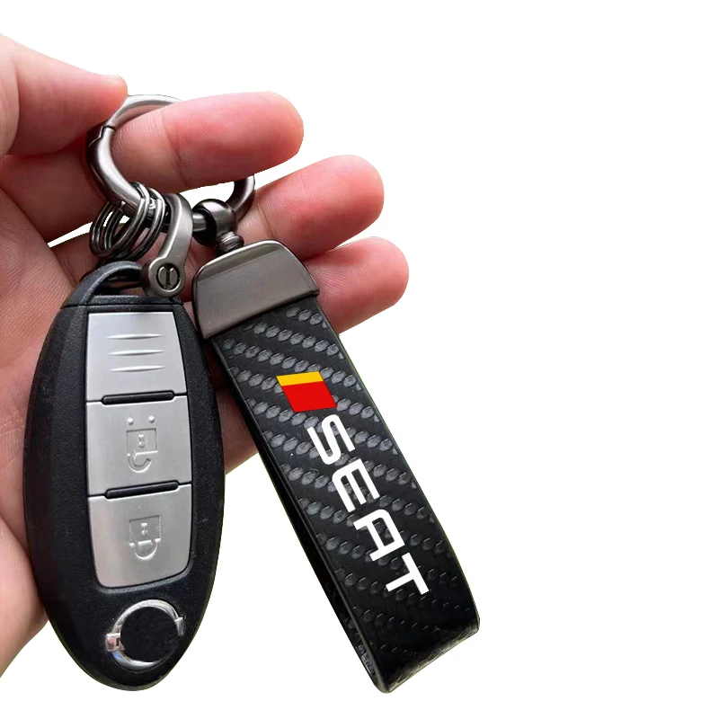 High-Grade Car Keychain Ring Carbon Fiber Metal Keychain Horseshoe Buckle for Seat Ibiza Cupra Arosa Ateca Cordoba Exeo Tarraco