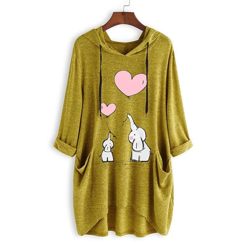 Spring Summer Long Sleeve Knit Hooded Sweater Pullover Loose Casual Irregular Hem Mid-Length Top