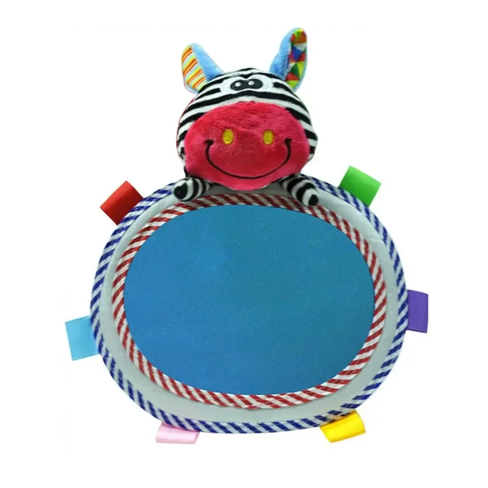 Cartoon Animal Plush Toys Baby Car Rear View Mirror Adjustable Colored Labels Baby Cognitive Mirror Toy with Hooks Sound