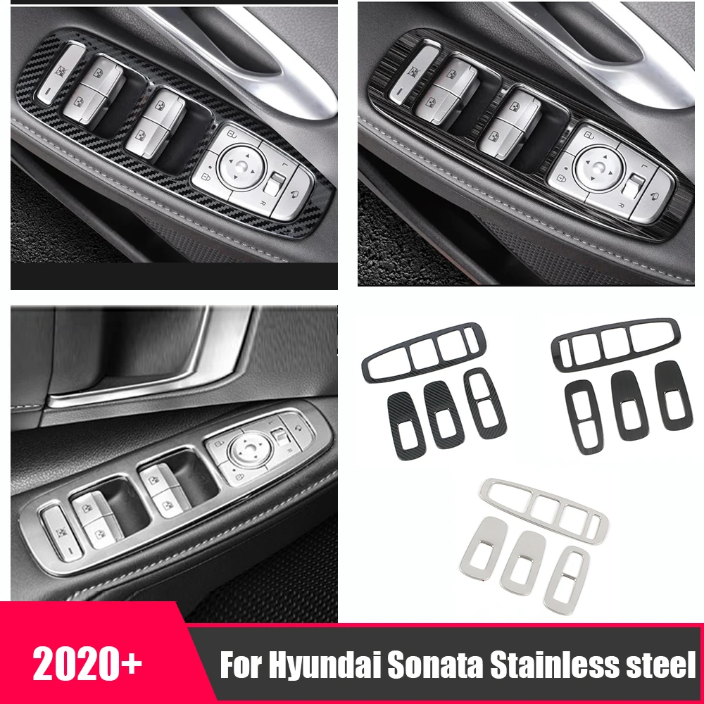 

Stainless steel Car Door armrest Window Glass Lift Control Switch Panel Cover Trim For Hyundai Sonata 2020 2021 Car Accessories