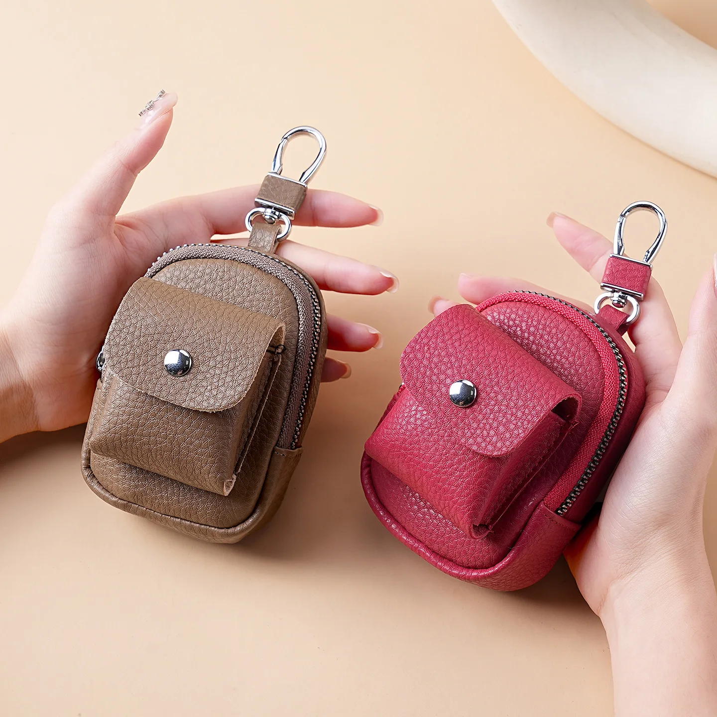 

New Mini Key Bag Zipper Pu Leather Portable Change Pouch Bag Pendant Coin Holder Bag Ornament Card Holder Earphone Storage Bag