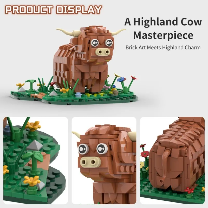 MOC Highland Cattle Bausteine Kit Realistische Tier Schottische Kuh Kyloe Spielzeug Bauernhof Ziegel Rinder Erwachsene Mädchen – Detail 8