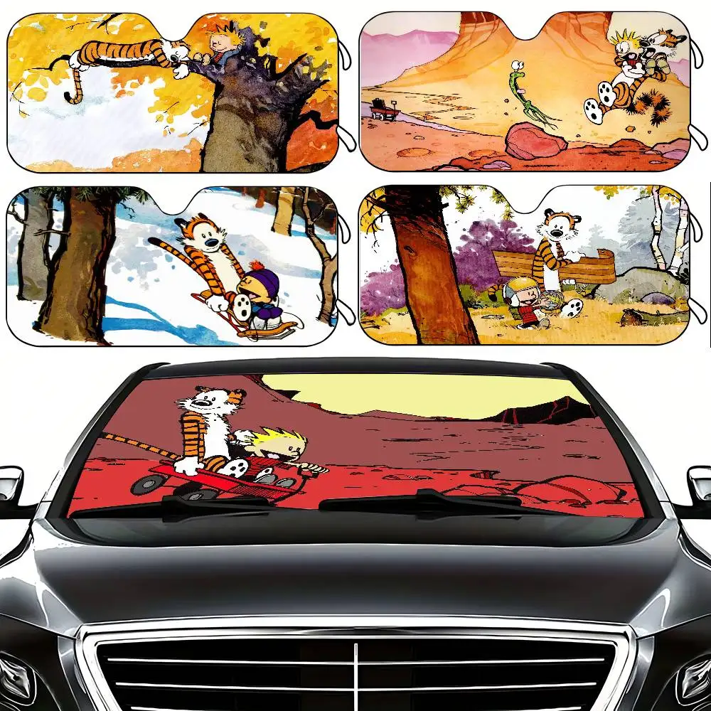Book C-Calvin And H-Hobbes Car SunShade Windshield Cover UV Protection Auto Visor Accessories For Cars