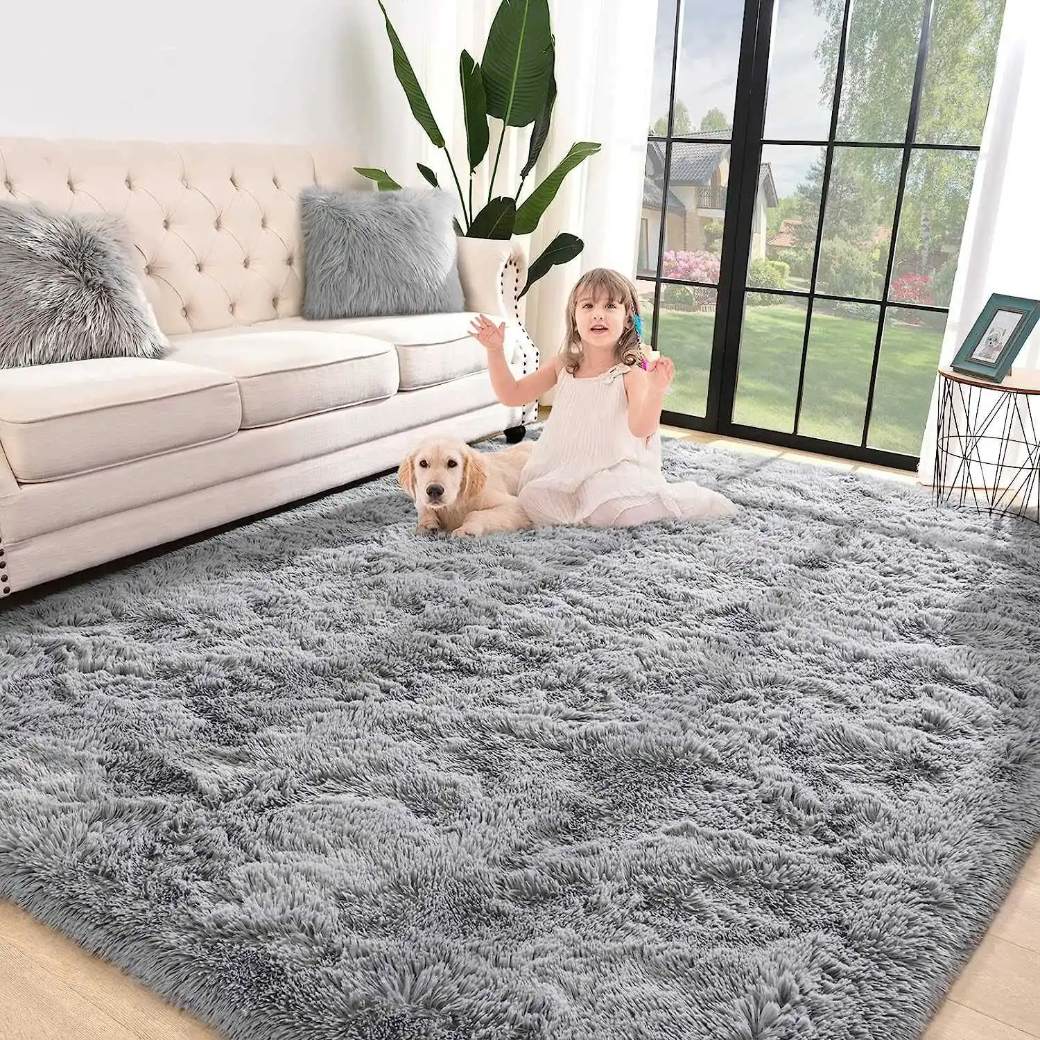 

Soft adient Long Fur Carpet Rug for Living Room Bedroom Anti Slip Underlay Pad Velvet Touch Side Table Mat Home Decor