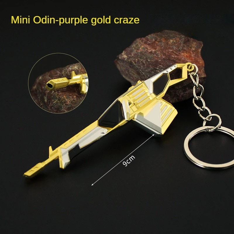 Valorant Jogo Arma Brinquedos, Anime envolvente, Mini Roxo Que Ouro, Lang Odin, maré louca, modelo de liga de zinco Chaveiro, 9cm