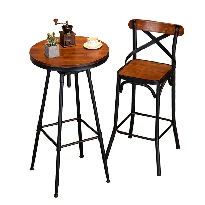 

Wrought iron industrial style round bar table, simple commercial double retro high-footed round bar table