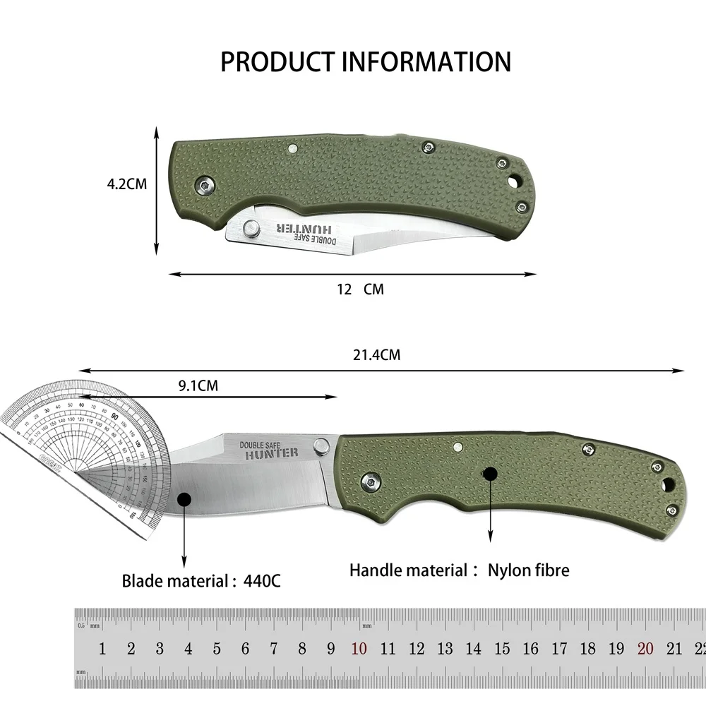 COLD DOUBLE SAFE Hunter Folding Knife 440C Blade Nylon Fiber Handles Outdoor Tactical Knife Camping EDC Multifunction Knives