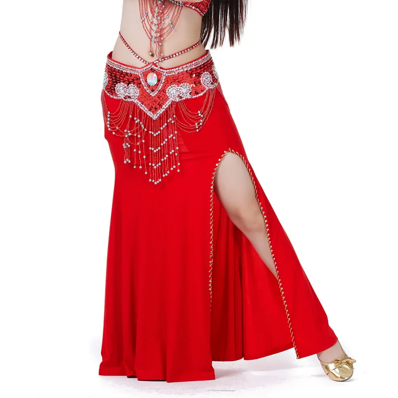 Women Belly Dance Skirt Long Skirt Solid Color Oriental Dance Suit High cut India Bollywood Unilateral Split Belly Dance