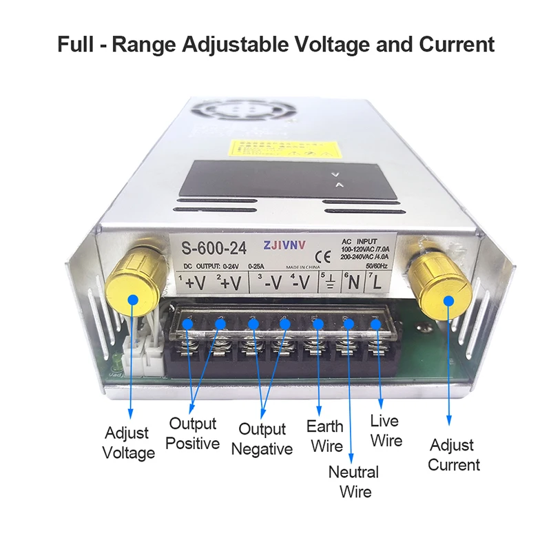 600W Adjustable Voltage and Current 0-12V 24V 36V 48V 50V 60V 80V Switching Power Supply Digital Display AC -DC SMPS PSU CC CV