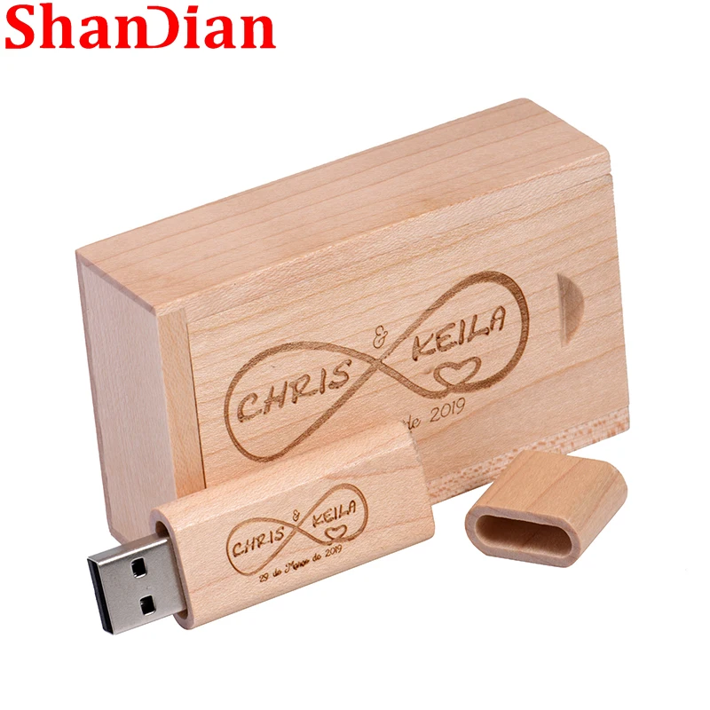 هدية الزفاف مع صندوق محرك أقراص فلاش خشبي 64GB 1 قطعة شعار مخصص الحرة التصوير القلم محركات 32GB الجوز ذاكرة عصا 16GB U القرص