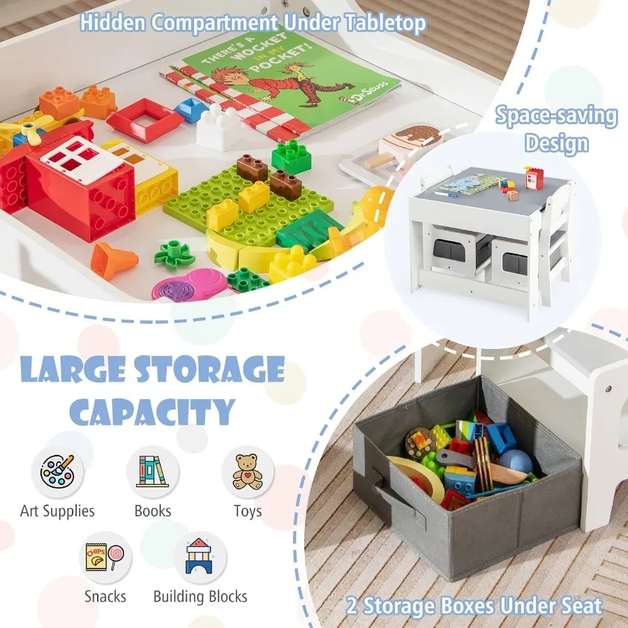 Juego de actividades de madera 3 en 1 con almacenamiento y tablero desmontable para manualidades, dibujo, lectura, Ideal juego en interiores y estadísticas de aprendizaje