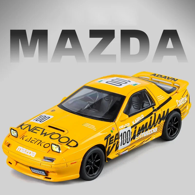 JDM 1:24 Mazda RX7 FC Latte Art Initial D Supercar Alloy Metal Diecast Model Car Sound Light Children's Toy Car Collectible Gift