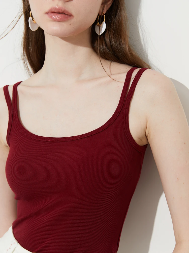 Dplay Red Strap Vest Women's Slim Fit Inteated Chest Pad Top Summer New Sle Faionable Bal Commute Sle Vest