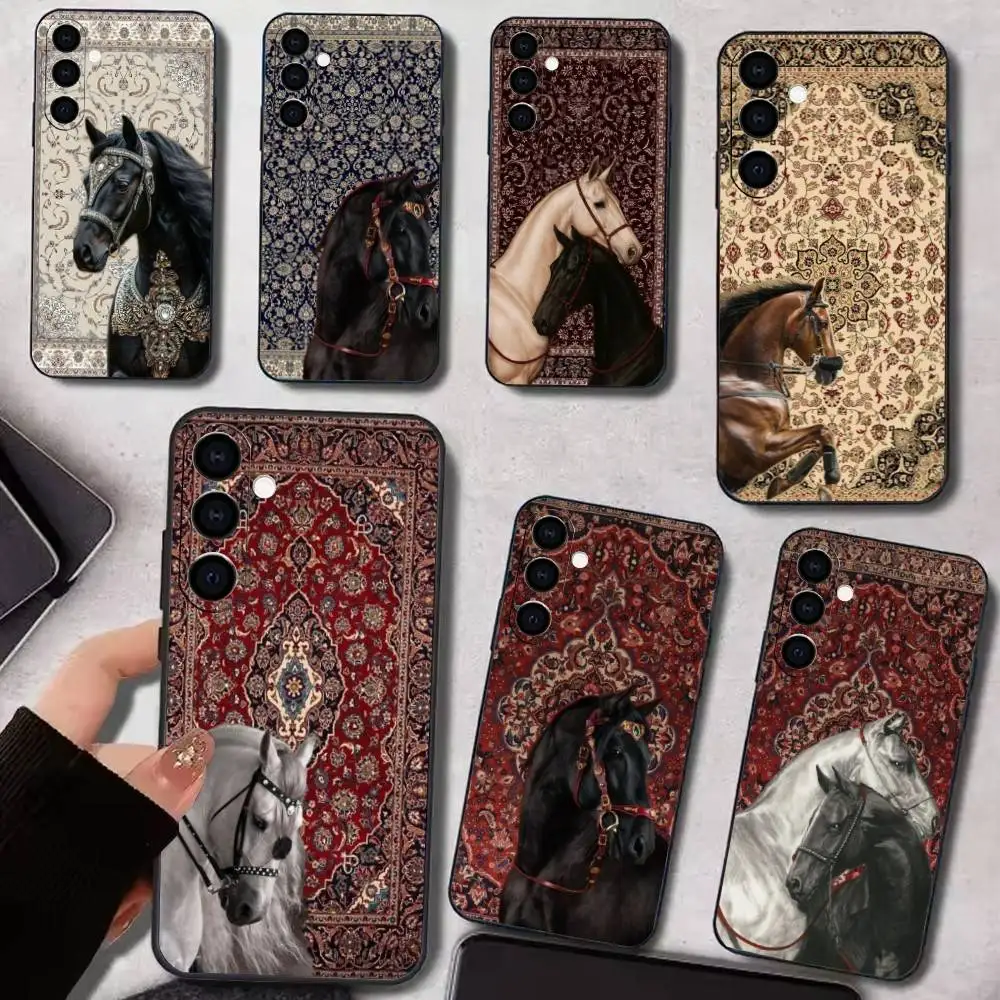 Funda de teléfono Noble con diseño persa de caballo para Samsung Galaxy A73, A72, A71, A70, A53, A52, A51, otras fundas negras suaves